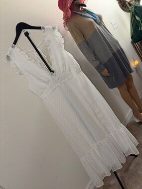 LuLu’s White Swiss Dot Midi Dress